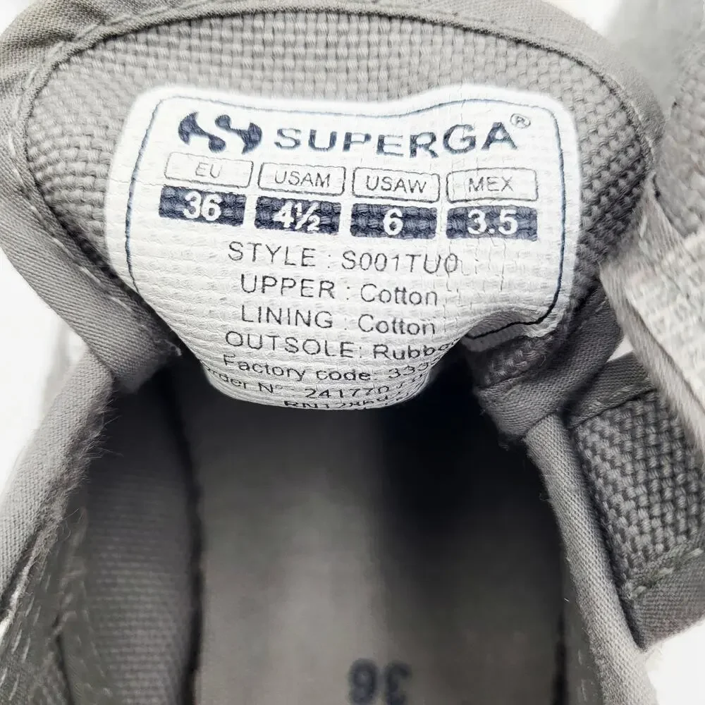 Superga 2750 Gray & White Double Hook & Loop Strap Casual Sneakers Womens Size 6